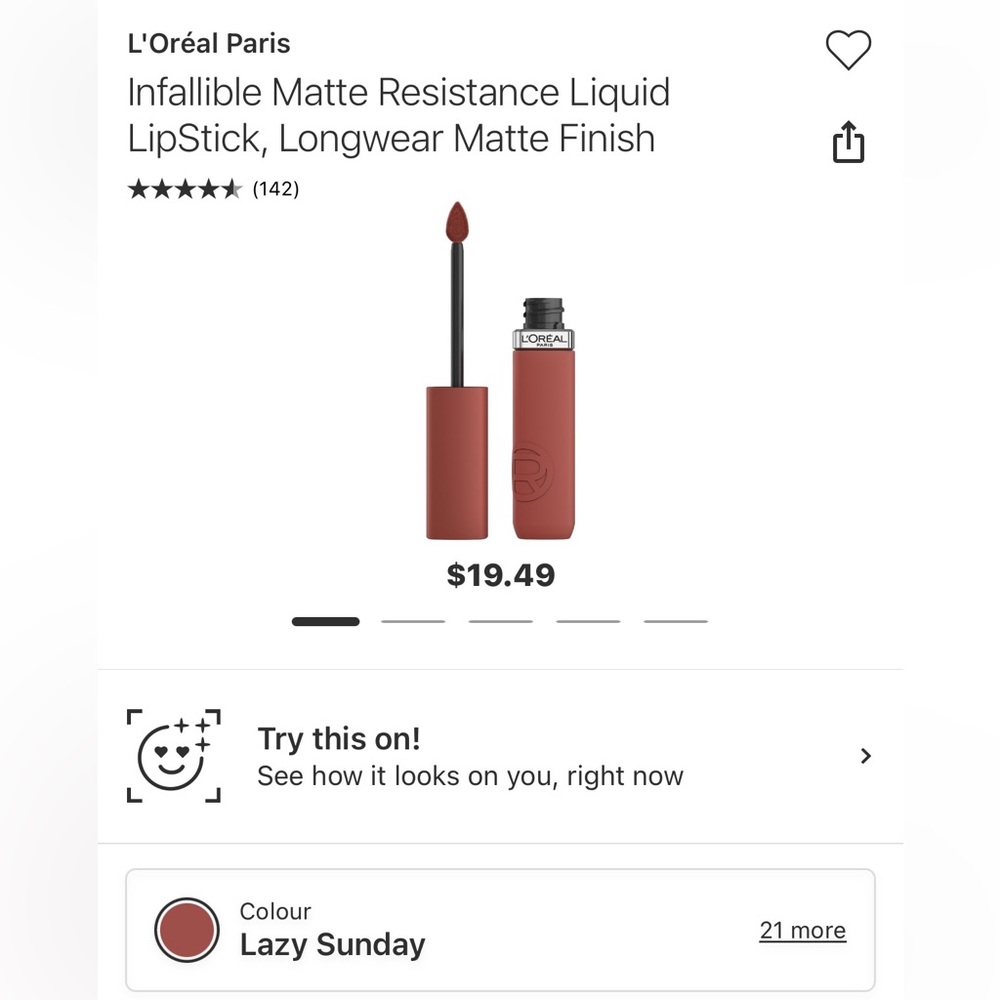L'Oréal Paris Infallible Matte Resistance Liquid LipStick, Longwear Matte Finish
